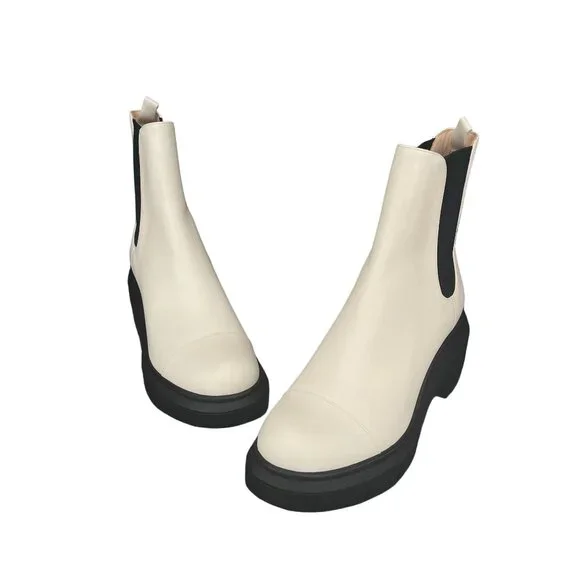 Stuart Weitzman Norah Chelsea Cream Leather Platform Boots, Size 10C WORN ONCE - Picture 1 of 10